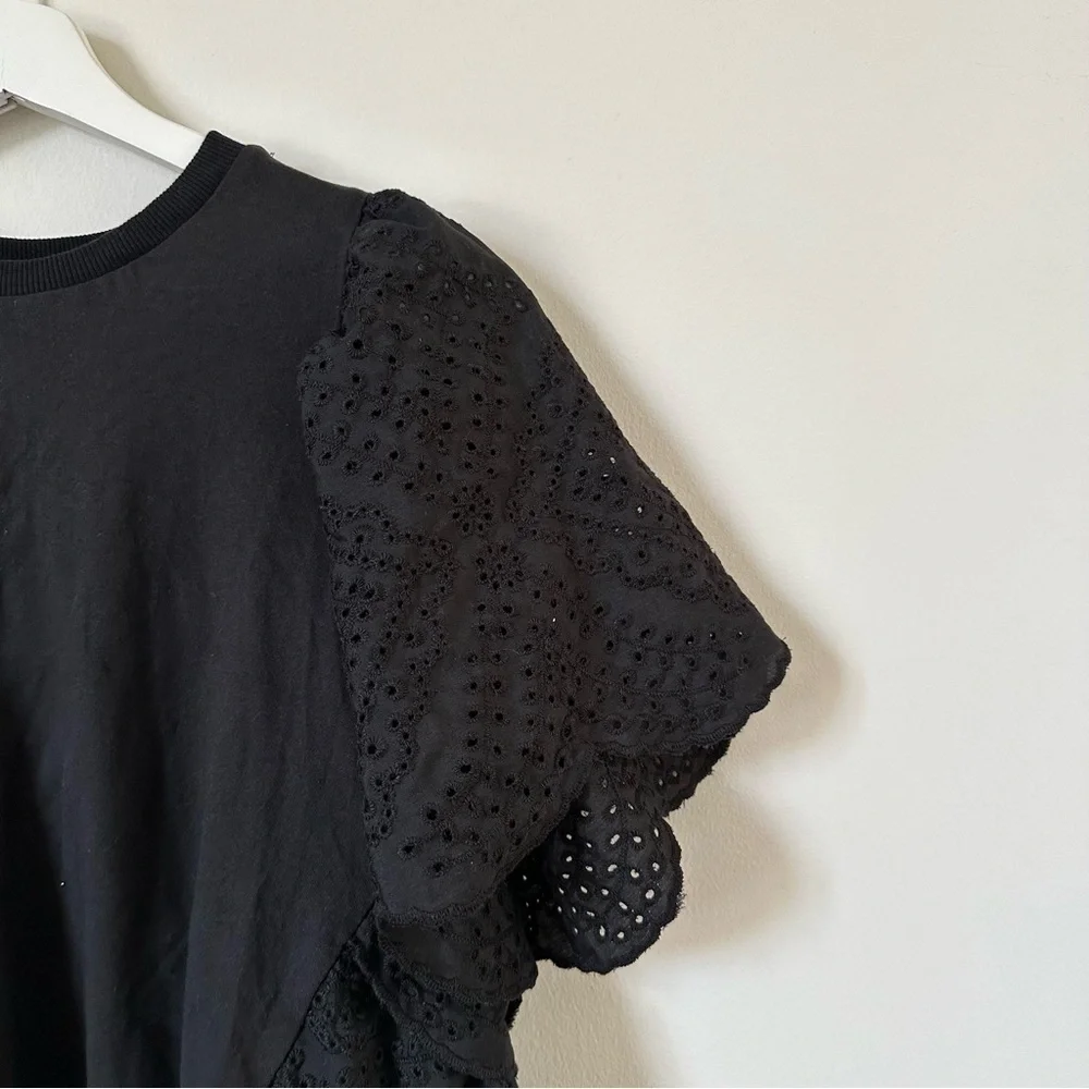 Tuckernuck Pomander Place Emi Eyelet Lace Top Black Flutter XS NWT - Picture 5 of 8